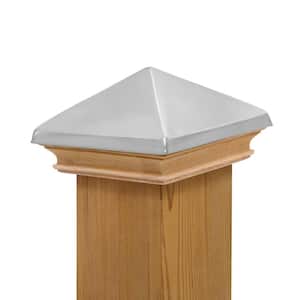Miterless 4 in. x 4 in. Untreated Wood Flat Slip Over Fence Post Cap with Stainless Steel Pyramid