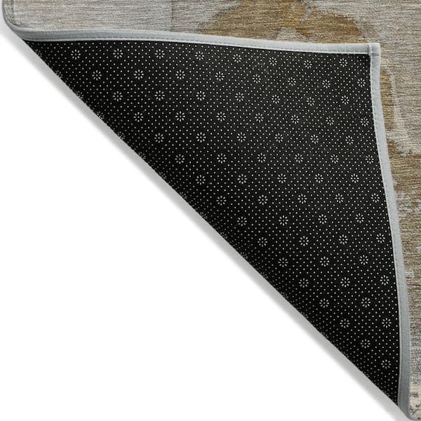 Brown, Beige, Gold 5 ft. x 8 ft. Woven Abstract Polyester Rectangle Indoor / Outdoor Area Rug