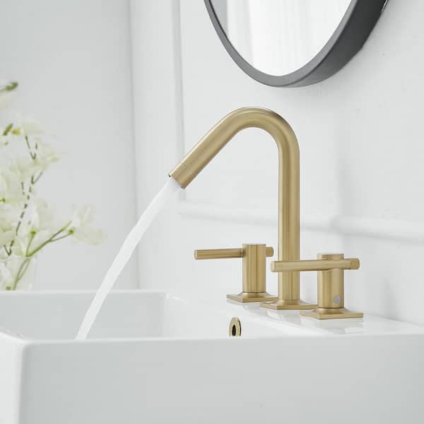 8 in. Widespread Double Handle Bathroom Sink Faucet with Drain, 3 Hole Bathroom Faucet in Brushed Gold