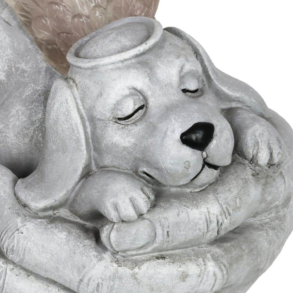 Solar Cradled Angel Dog Memorial Garden Statue with LED Wings