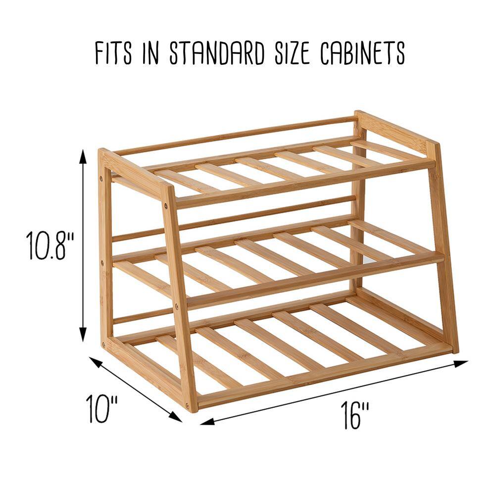 Natural Bamboo 3-Tier Water Bottle Organizer for Cabinet