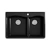 Kennon 33 in. Drop-in 60/40 Double Bowl Neoroc Granite Composite 1-Hole Kitchen Sink in Matte Black