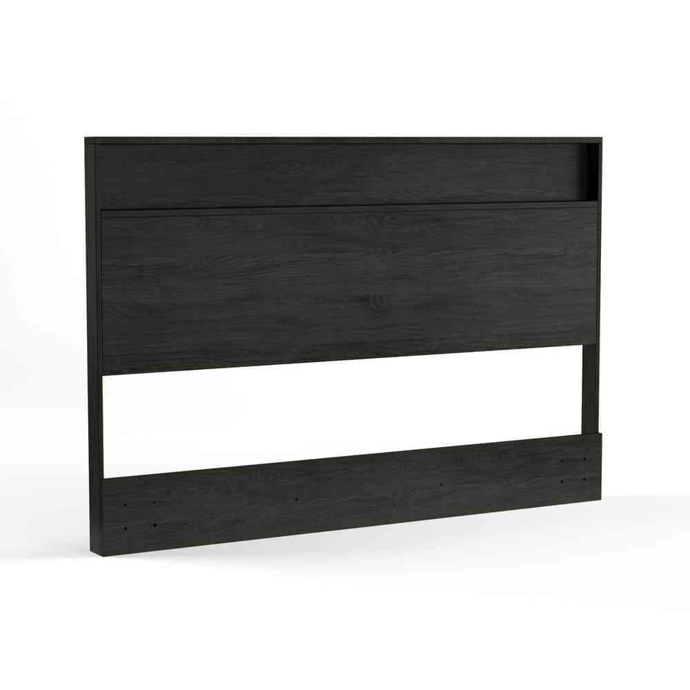 Gray Oak Full Headboard with Storage Shelf