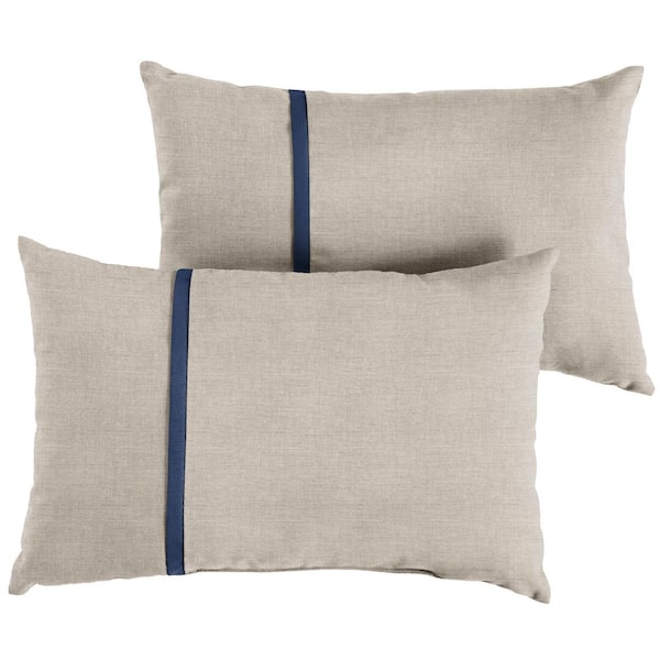 SORRA HOME Sunbrella Silver Grey with Navy Blue Rectangular Outdoor Knife Edge Lumbar Pillows (2-Pack)