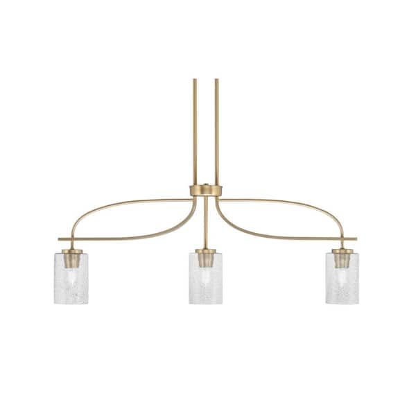 Unbranded Olympia 14 in. 3-Light Chandelier New Age Brass Smoke Bubble Glass Shade