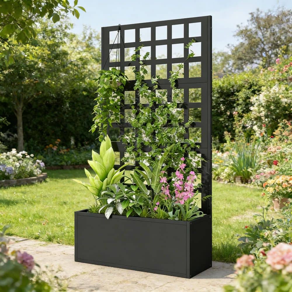 Black Galvanized Steel Rectangular Trellis Planter Box (24 in. L x 9.1 in. W x 44.5 in. H) price history on PriceWatchPro
