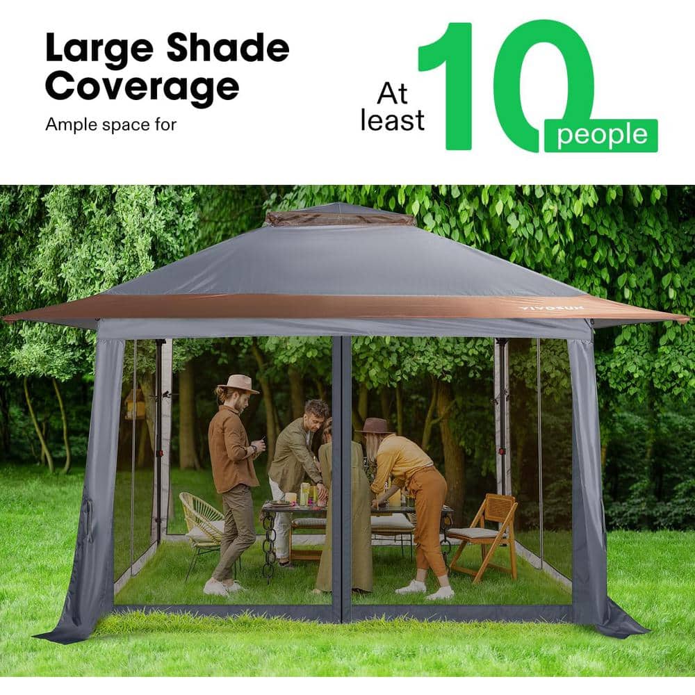 Gray 13' x 13' Pop-Up Canopy Tent with Mosquito Netting