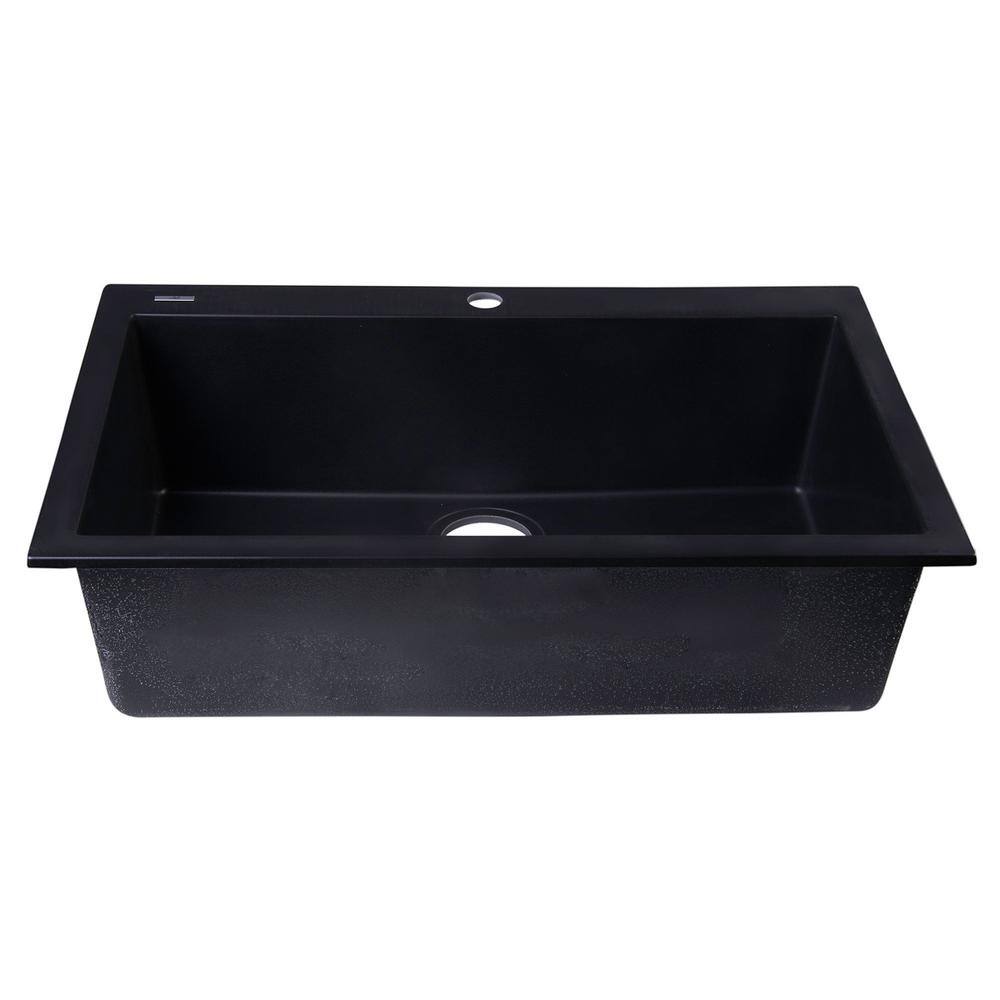 30'' Black Granite Single Bowl Drop-In Kitchen Sink