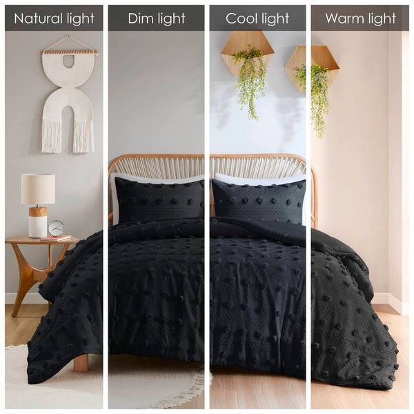 2-Pieces Twin/Twin XL Black Soft 100% Polyester Clip Jacquard