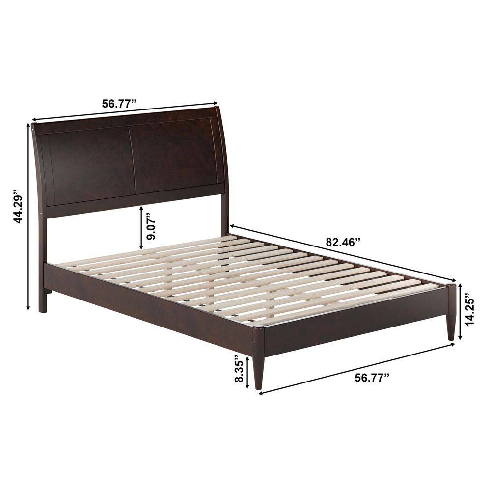 Valencia Espresso Full Wood Sleigh Platform Bed with Slats