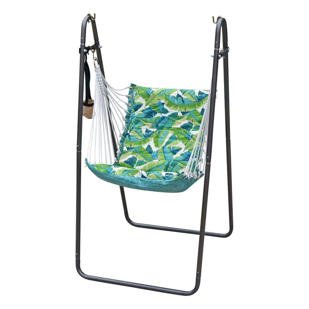 Green Polyester Hanging Chair with Bronze Stand