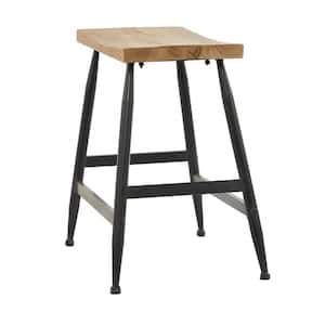 19 in. Black Counter Stool with Brown Wood Top