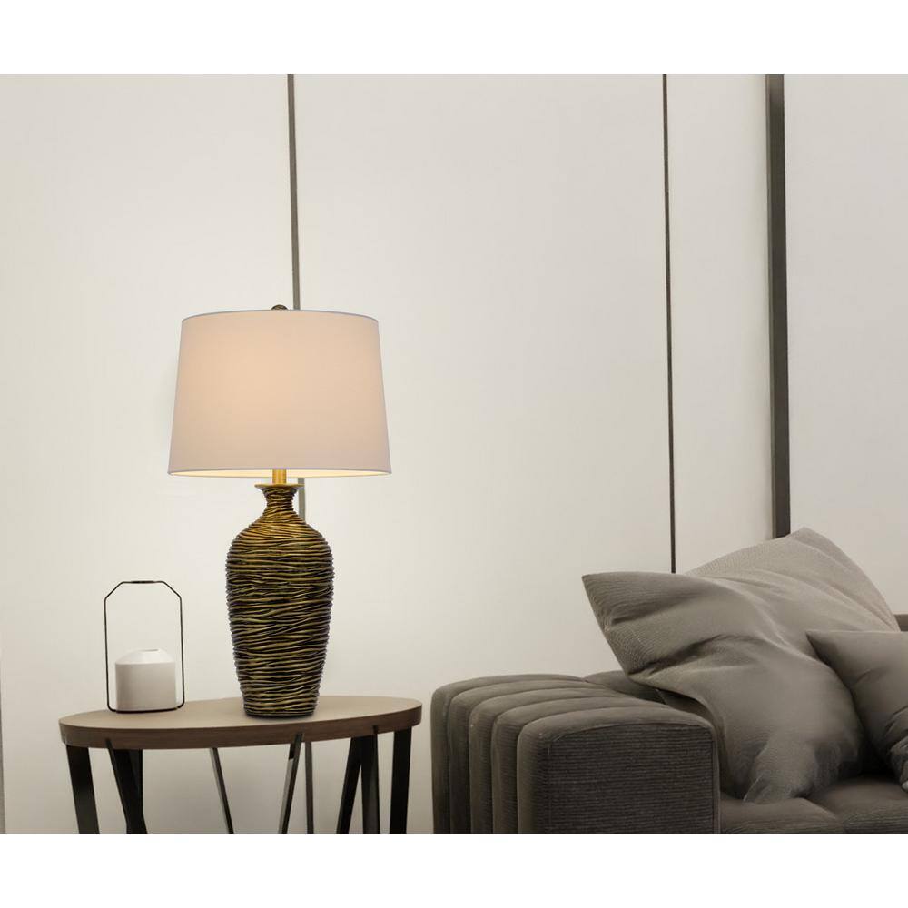 Antique Bronze 3-Way Resin Table Lamp Set with Fabric Shades