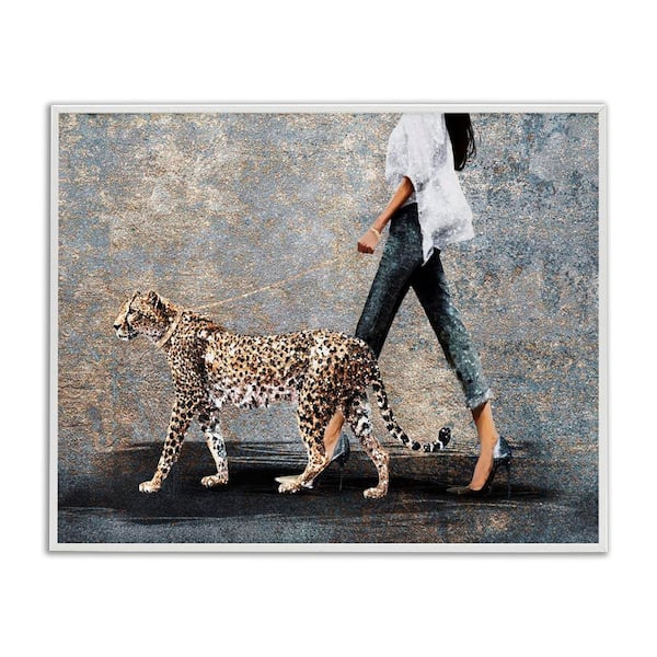 Trendy Woman with Leopard by Svetlana Aleynikova White Framed People Giclee Art Print 11 in. x 14 in.