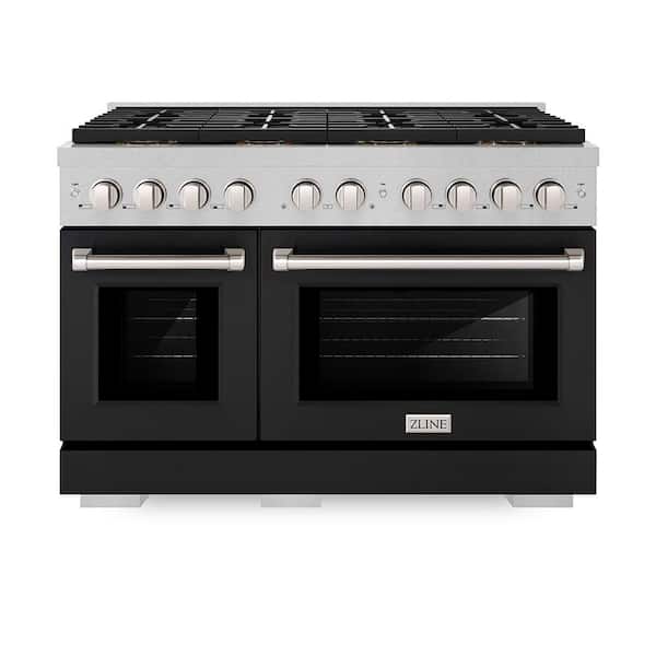 48 in. 6.7 cu. ft. Paramount Gas Range with 8-Burner DuoPro Cooktop and Dual Ovens in Satin Stainless with Black Matte