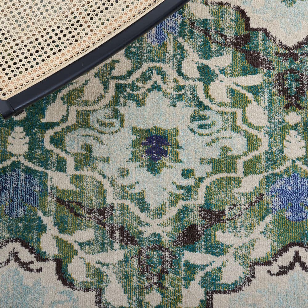 Ivory and Green 9' x 12' Flat Woven Cotton Synthetic Rug
