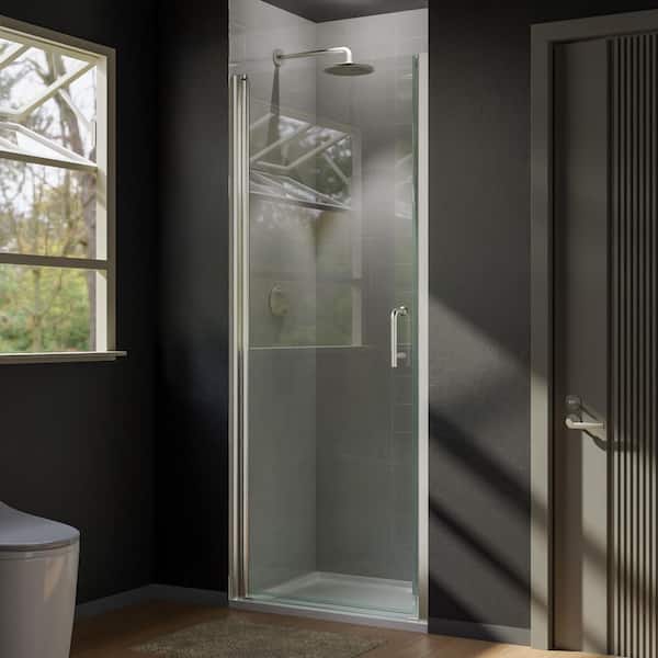 30 in. W x 72 in. H Pivot Semi-Frameless Shower Door in Brushed Nickel with Clear Glass