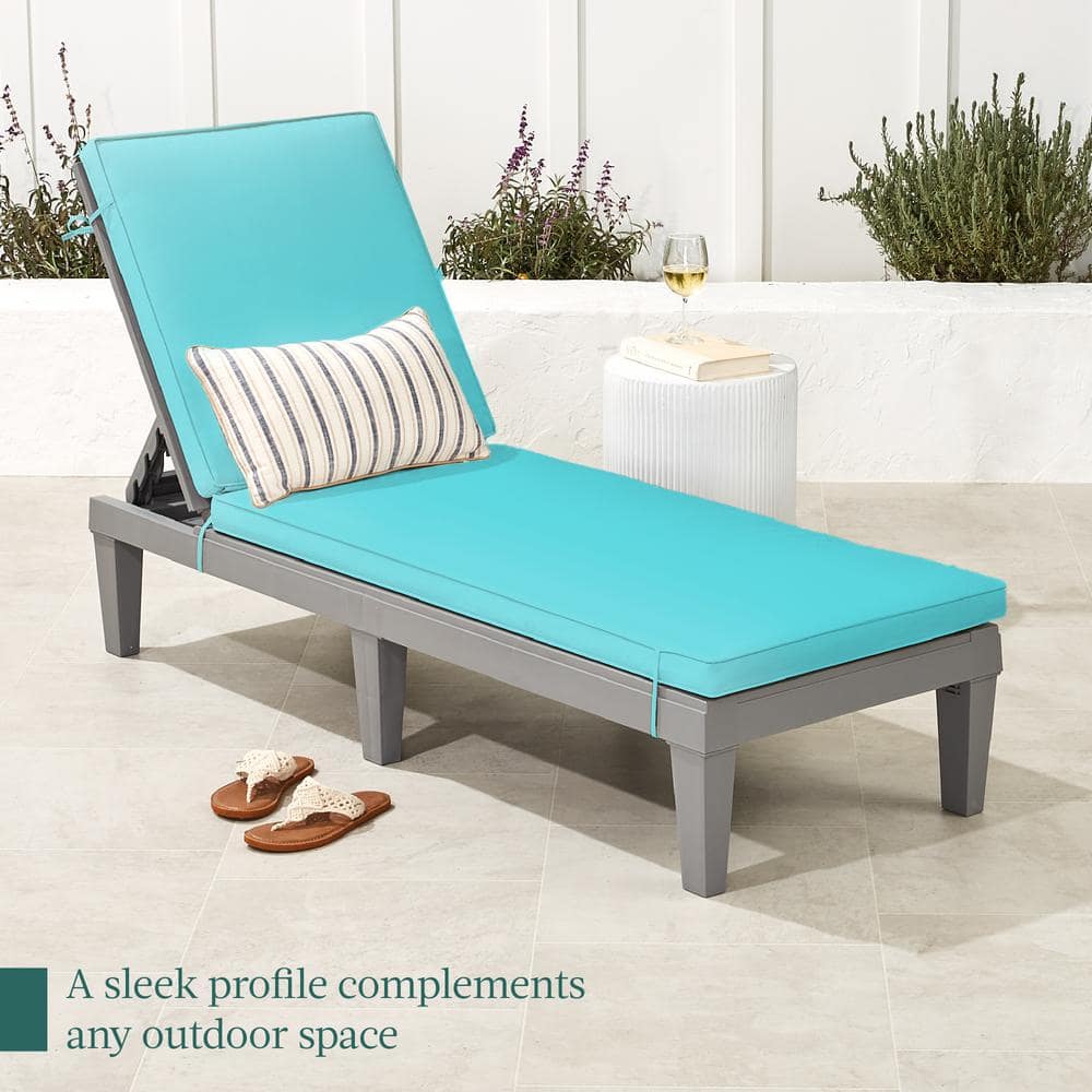 Gray and Teal Resin Outdoor Chaise Lounger with Cushions
