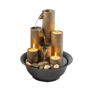 11 in. Tall Indoor Tiered Column Tabletop Fountain with 3 Candles