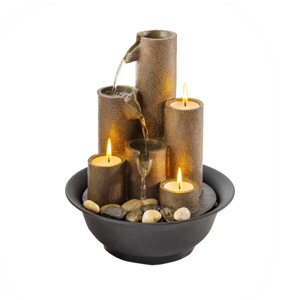 Alpine Corporation 11  Indoor / Outdoor 3-Tier Polyresin Electric Tabletop Home Fountain