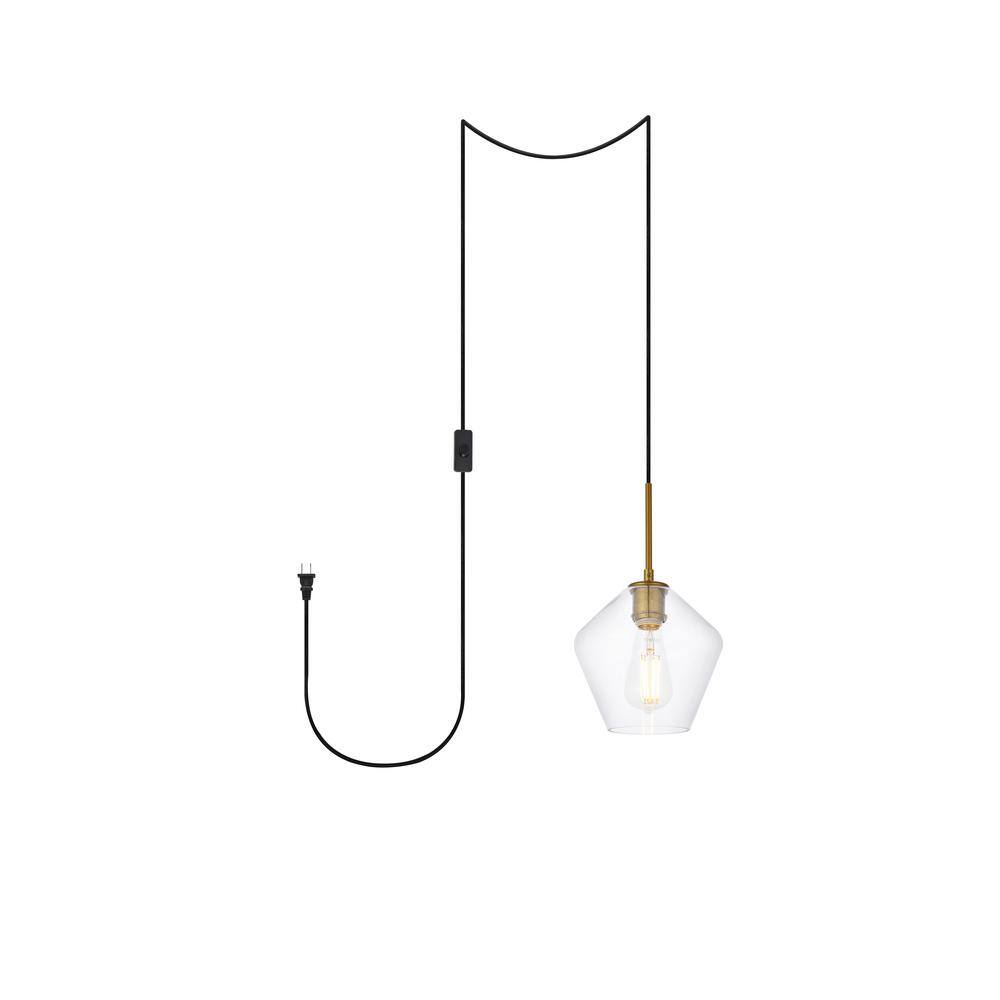 Home Living 40Watt 1Light Brass Shaded Pendant Light with Glass Shade
