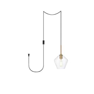 Home Living 40-Watt 1-Light Brass Shaded Pendant Light with Glass Shade, No Bulbs Included