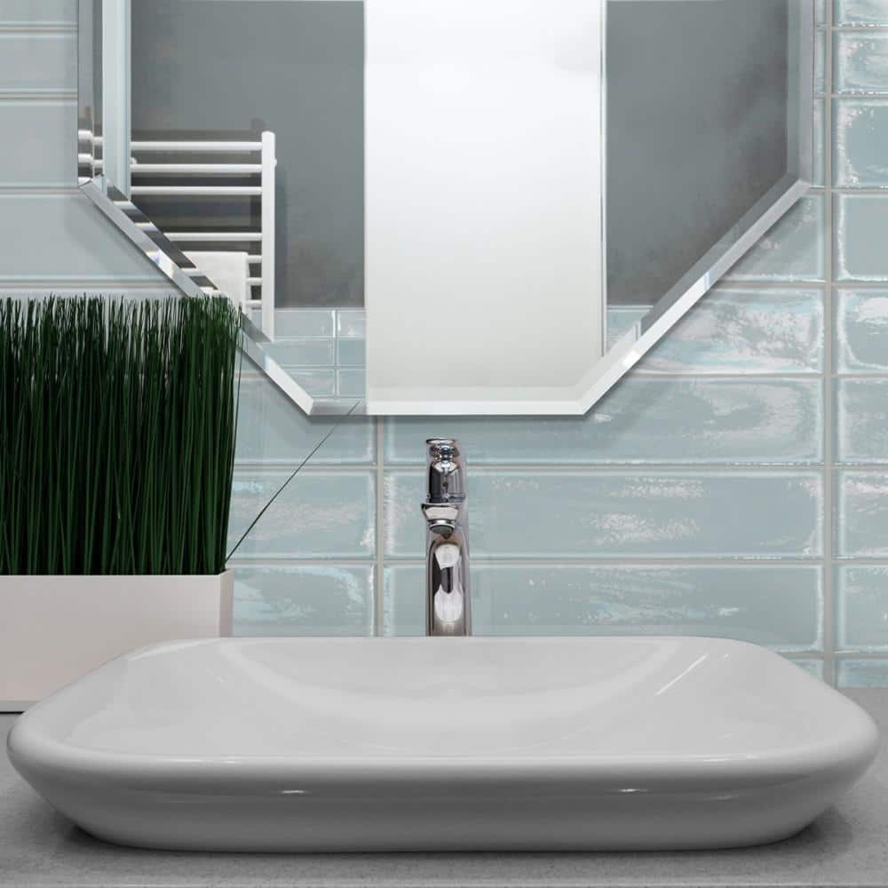 Azure Polished Porcelain Subway Wall Tile 3.93 x 15.74 in