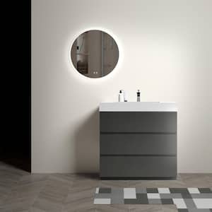 36 in. Modern Bathroom Vanity Cabinet, 3-Drawers Cabinets with White Sink Basin, Resin Top, Gray