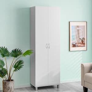 73.5 in. H 5-Shelf White Double Door Tall Pantry Cabinet Freestanding Versatile Storage Organizer