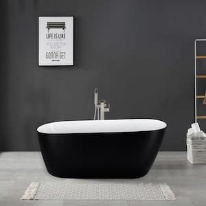 Classic 59 in. Acrylic Single Slipper Freestanding Flatbottom Bathtub Soaking SPA Tub in Matte Black