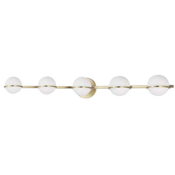 Dainolite Sofia 41 in. 5-Light Aged Brass Vanity Light with White Opal Glass Shade