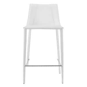Charlie 25.99 in. White Low Back Metal Counter Stool with Faux Leather Seat