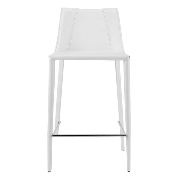 HomeRoots Charlie 25.99 in. White Low Back Metal Counter Stool with Faux Leather Seat