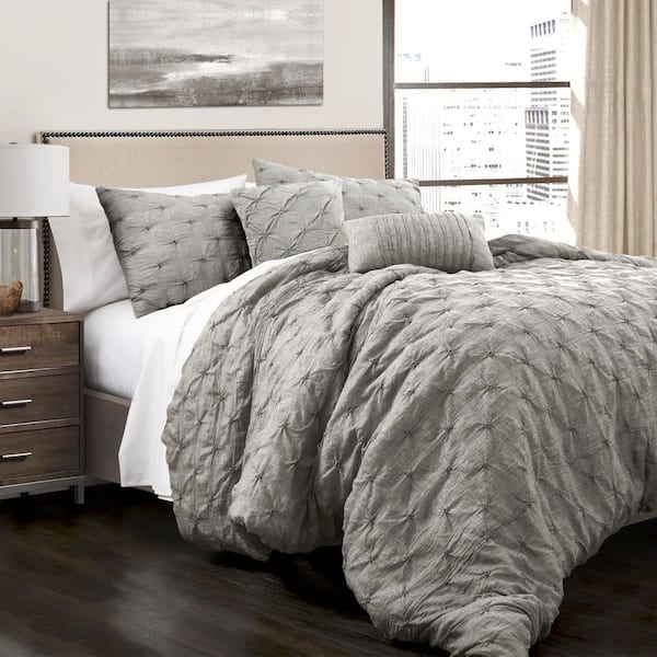 Ravello Pintuck 5 Pieces Gray Textured Microfiber King Comforter Set