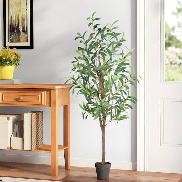 Swafrrt 4 ft. Artificial Olive Tree in Pot, Large Faux Olive Silk Tree for Indoor Home Decor and Housewarming Gift