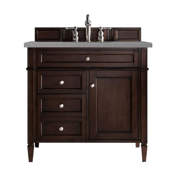 James Martin Vanities Brittany 36 in. W x 23.5 in.D x 34 in.H Single Bath Vanity in Burnished Mahogany with Quartz Top in Grey Expo