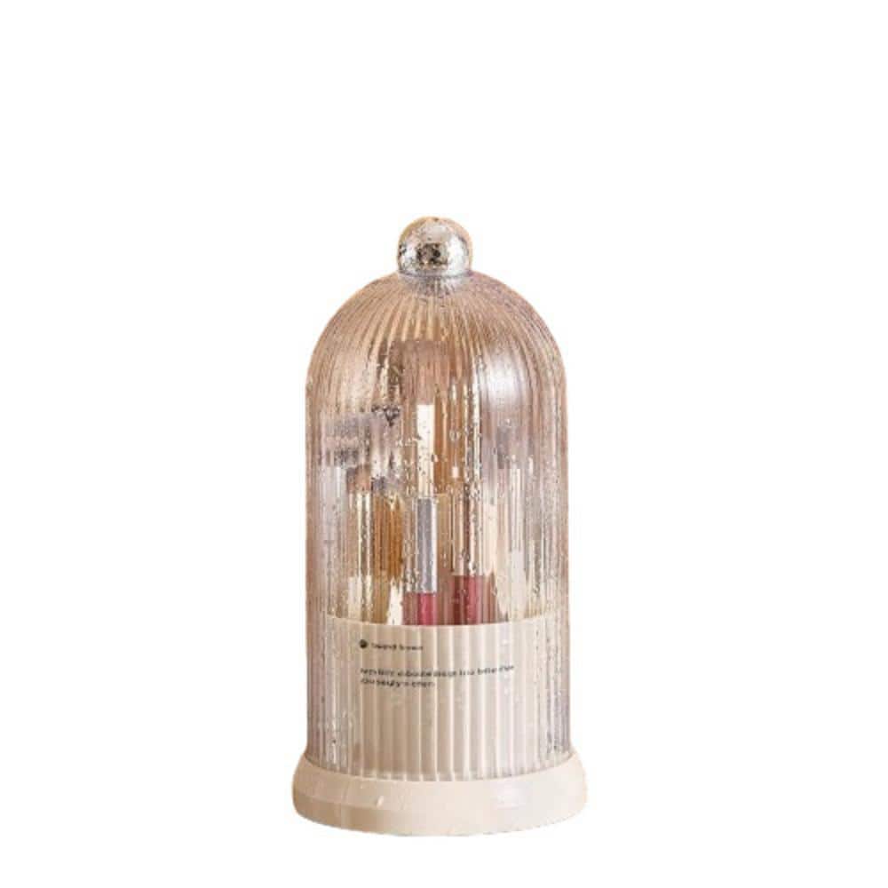 Round Acrylic Makeup Brush Holder Organizer in Cream with Dustproof Cover, 