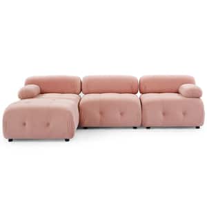 93 in Wide Pillow Top Arm Velvet L-Shaped Modern Upholstered Modular Sectional Sofa in Pink