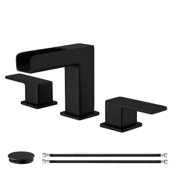 8 in. Widespread Double Handle Bathroom Faucet with Drain Kit Included in Matte Black