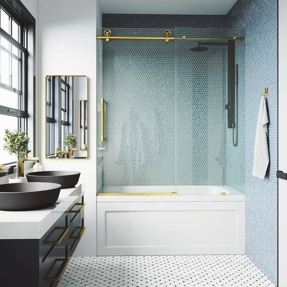 Cass 60'' Frameless Sliding Tub Door with Matte Gold Finish