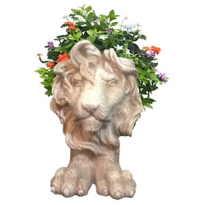 9 in. Antique White Lion Mascot Muggly Mascot Animal Statue Planter Holds 3 in. Pot