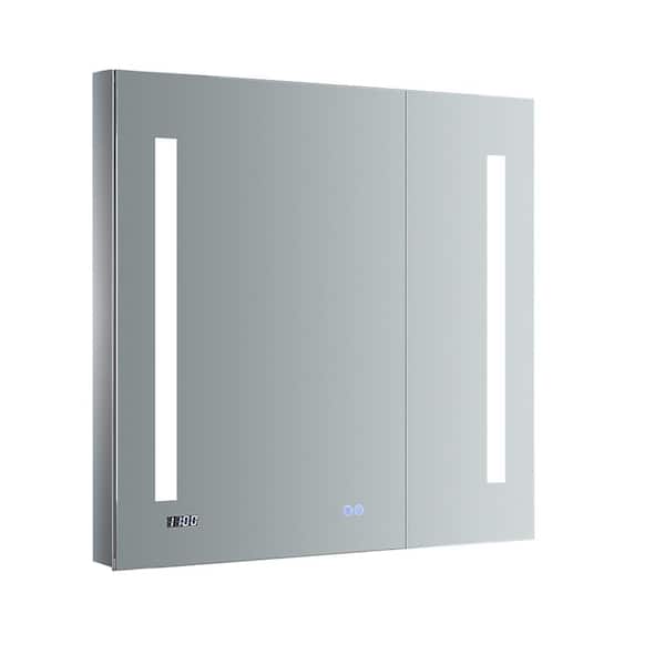 Fresca Tiempo 30 in. W x 30 in. H Recessed or Surface Mount Medicine Cabinet with LED Lighting and Mirror Defogger