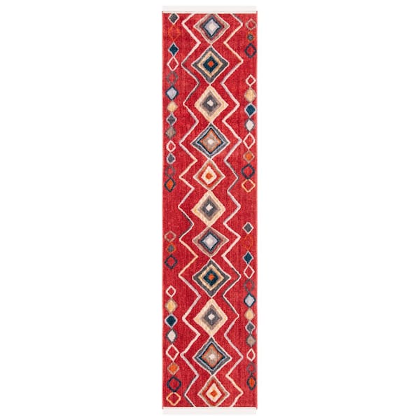 Farmhouse 2 ft. x 5 ft. Red/Gold Diamond Zig-Zag Runner Rug