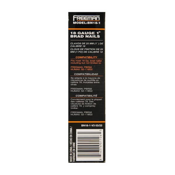 Freeman - 18-Gauge 1-1/4 in. Glue Collated Brad Nails - 1,000 Count - Galvanized Steel, Ideal for Trim, Moulding, and Baseboards