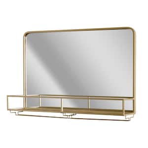 31.5 in. W x 21.25 in. H Rectangle Frame Vanity Wall Mirror with Storage in Gold