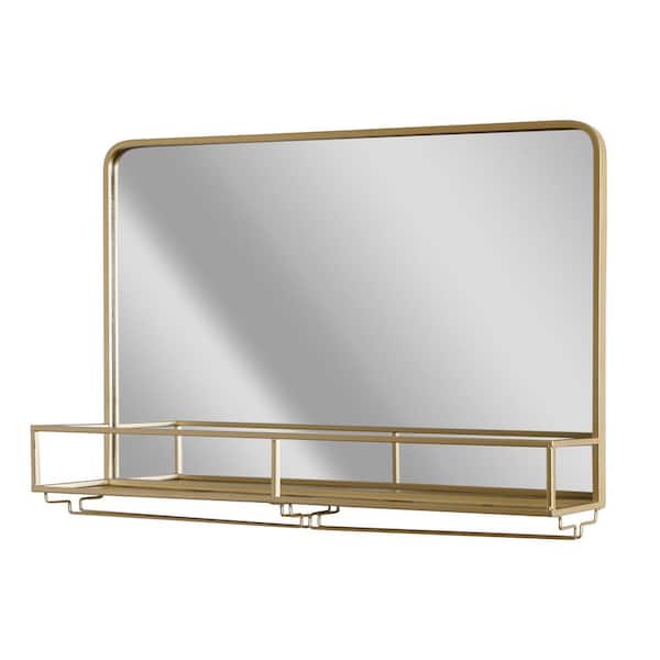 Head West 31.5 in. W x 21.25 in. H Rectangle Frame Vanity Wall Mirror with Storage in Gold