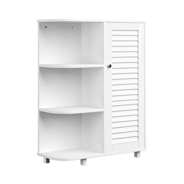 Lavish Home Floor Cabinet White with Curved Shelves Kitchen or Bathroom Storage Cabinet with 3-Open Shelves