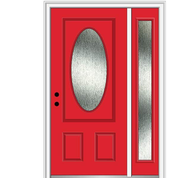 MMI DOOR 50 in. x 80 in. Right-Hand Inswing Rain Glass Red Saffron Fiberglass Prehung Front Door on 6-9/16 in. Frame