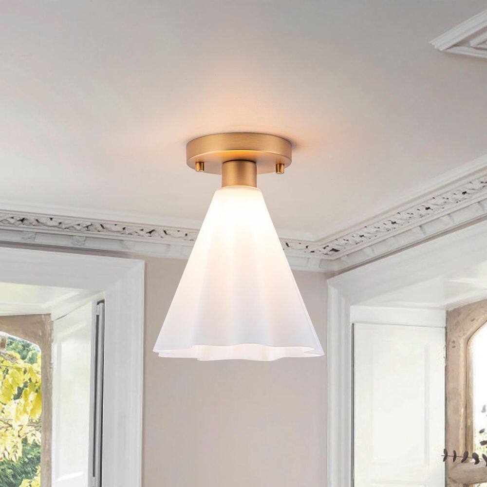 Dvorakova 7.87 in. 1-Light Brass Cone Semi Flush Mount with Striped Glass Shade price history on PriceWatchPro
