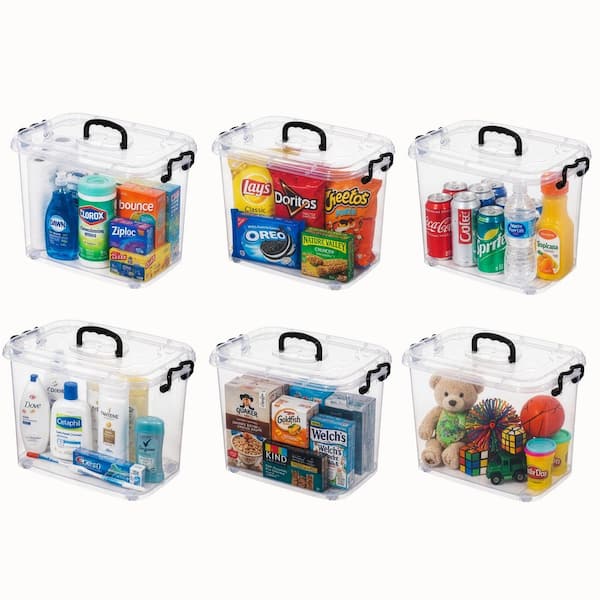 6-pc 18 QT Plastic Storage Box with Lid Stackable Organizer Tote
